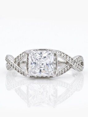 Classic Engagement Style Square Halo ring with twist band,  925 Sterling …